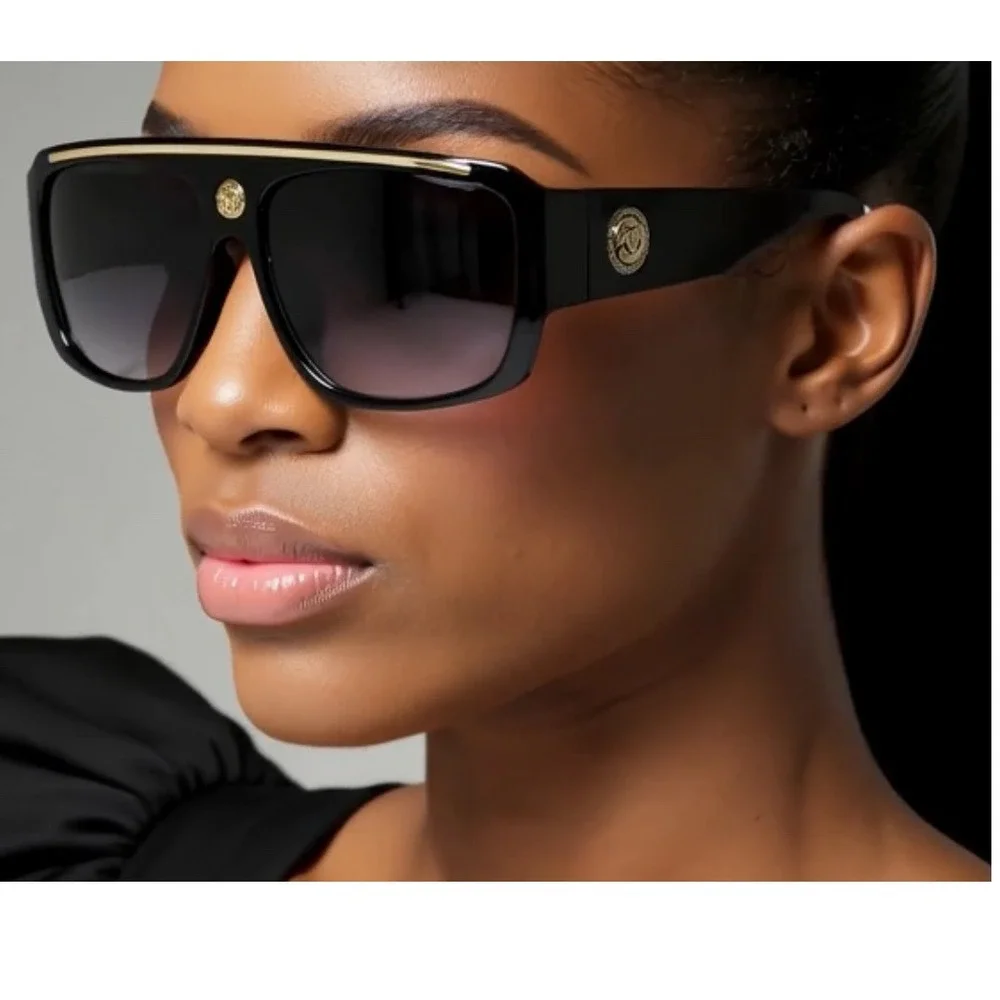 Women Oversized Black Square Lady Sunglasses Gold Black Gradient Lenses‎ Gafas