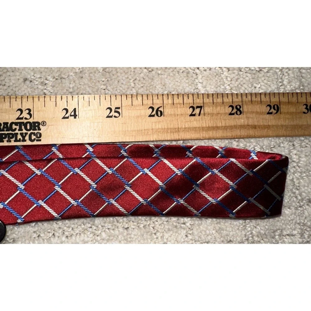 Daniel Gray Red Silk Tie Geometric Check Lattice Pattern Classic Business Weddin