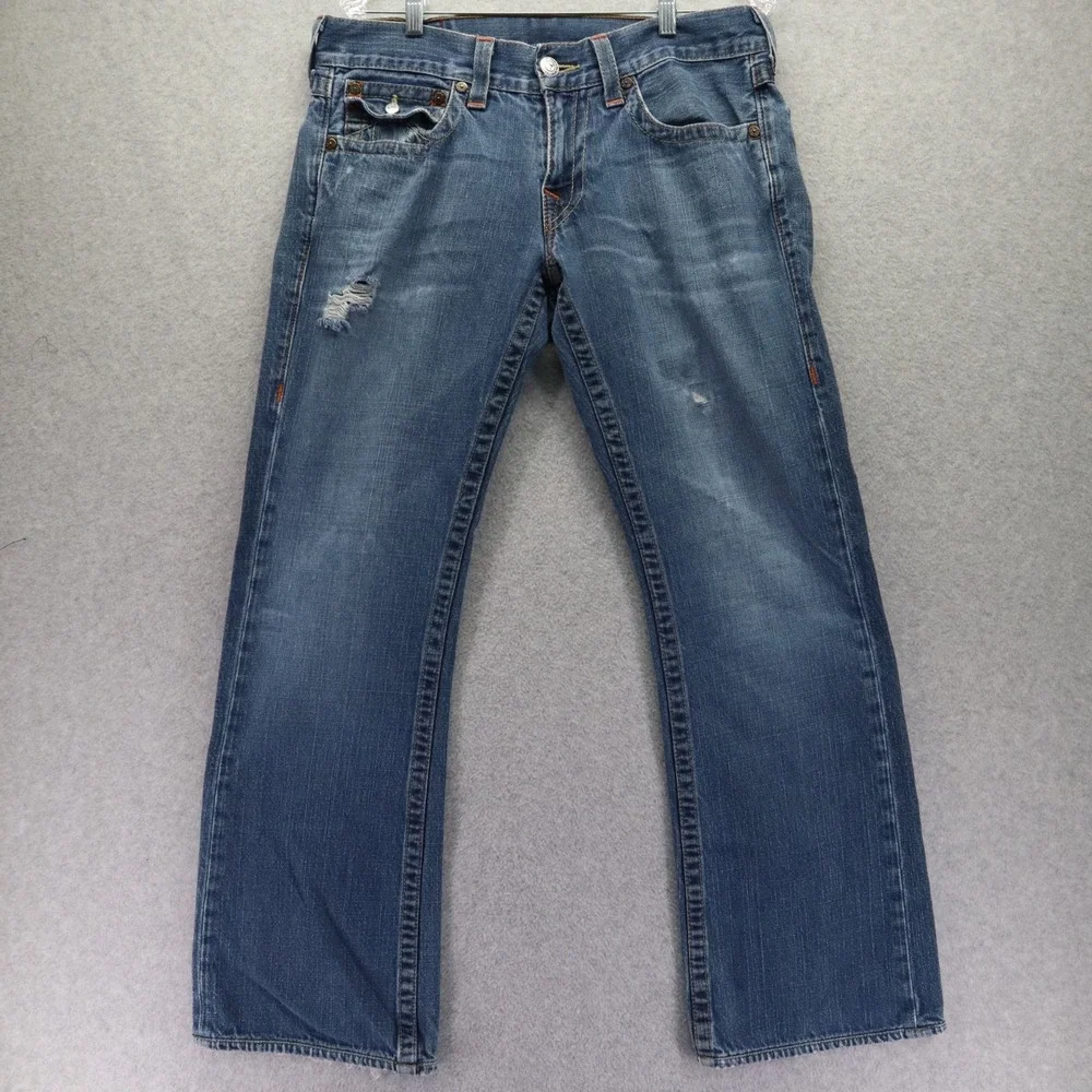 True Religion Jeans Mens 32‎ Billy Relaxed Bootcut Flap Pocket Cotton Denim Blue