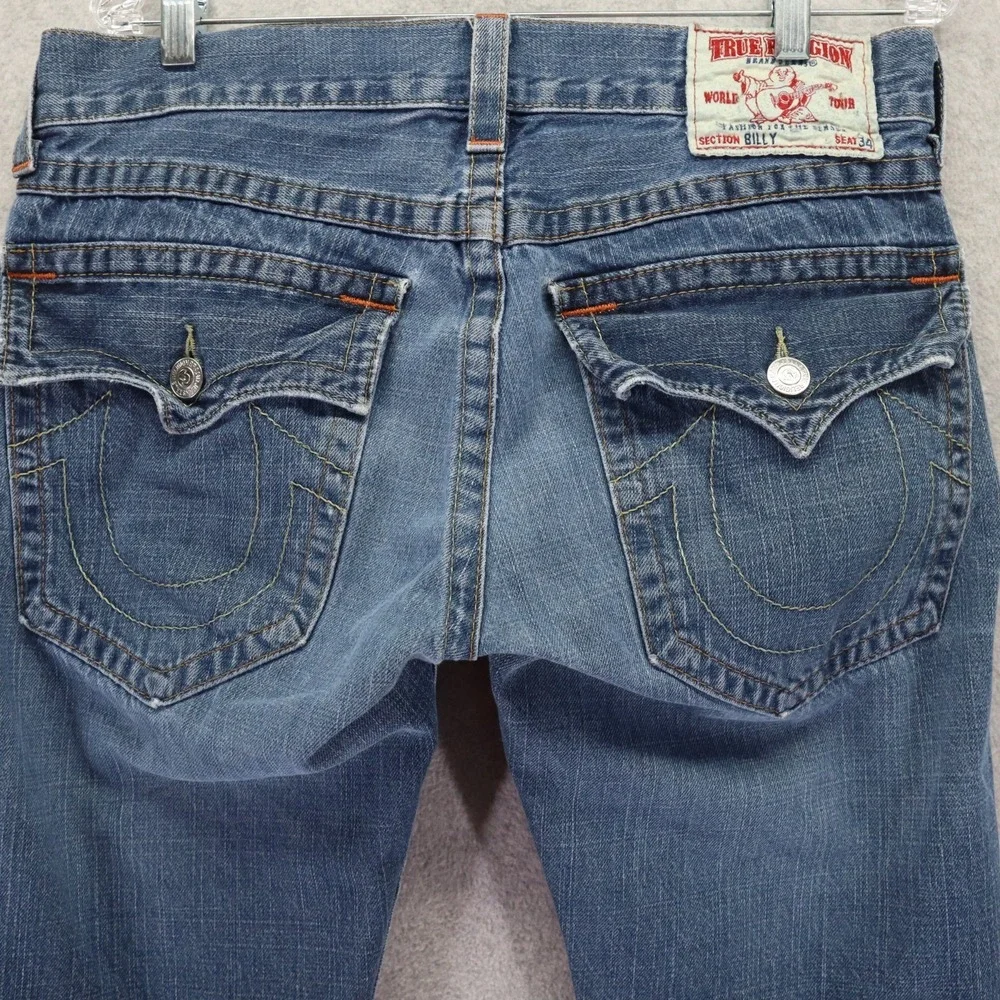 True Religion Jeans Mens 32‎ Billy Relaxed Bootcut Flap Pocket Cotton Denim Blue