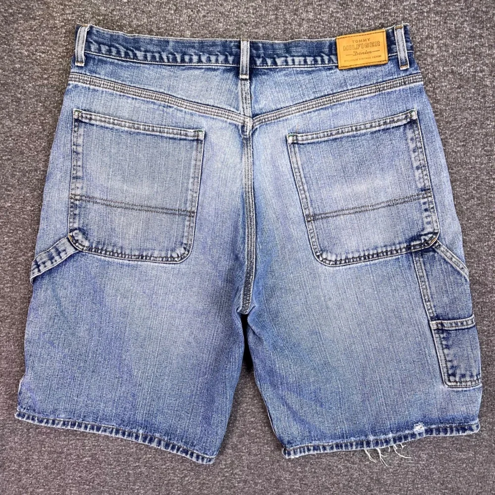 VTG 90s Tommy Hilfiger‎ Carpenter Shorts Mens 38 Light Wash Workwear Utility Y2K