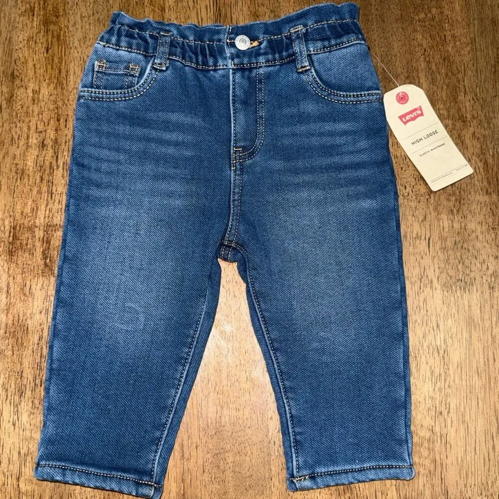 NEW LEVI’S SHERPA FLEECE LINED PULL UP ELASTIC WAISTBAND DENIM JEANS SZ 12m