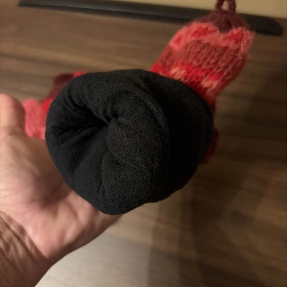 Made In Nepal Wool Fleece Lined Fingerless Gloves Convertible Mittens Red Pink