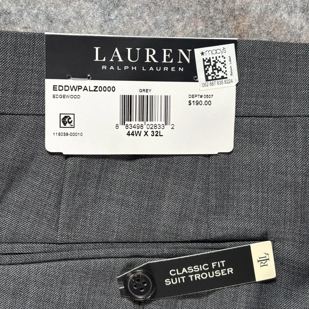 Lauren Ralph Lauren Mens Gray Classic Fit Wool Ultraflex Suit Trouser Pant 44x32