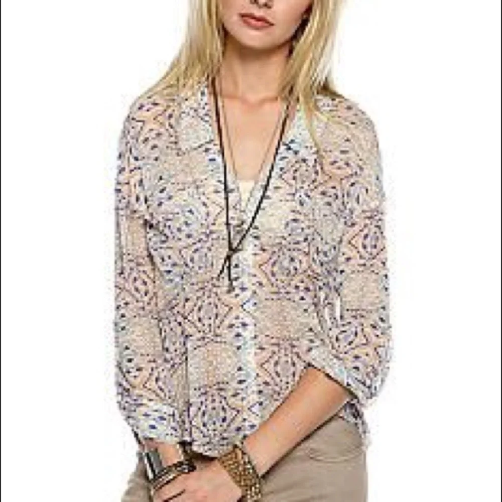 Free People easy Rider Geo Semi sheer Printed button Up Top