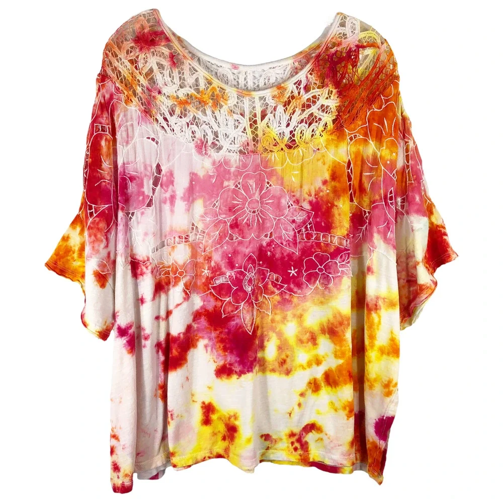 We the Free People Small Top Handmade Tie Dye‎ Daffodil Darling Yellow Pink 410