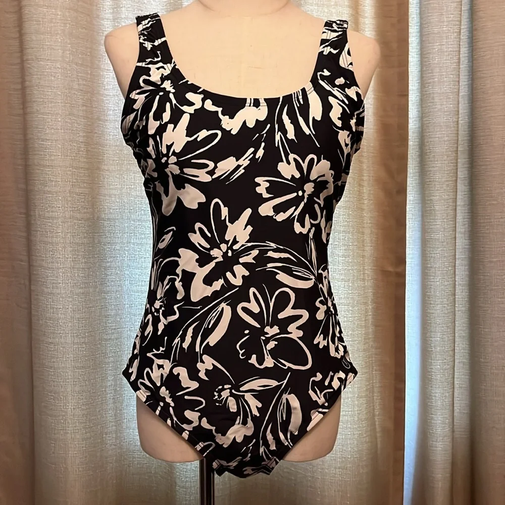 Hurley One Piece Swimsuit Ink Fresco Floral Black and White Womens Medium