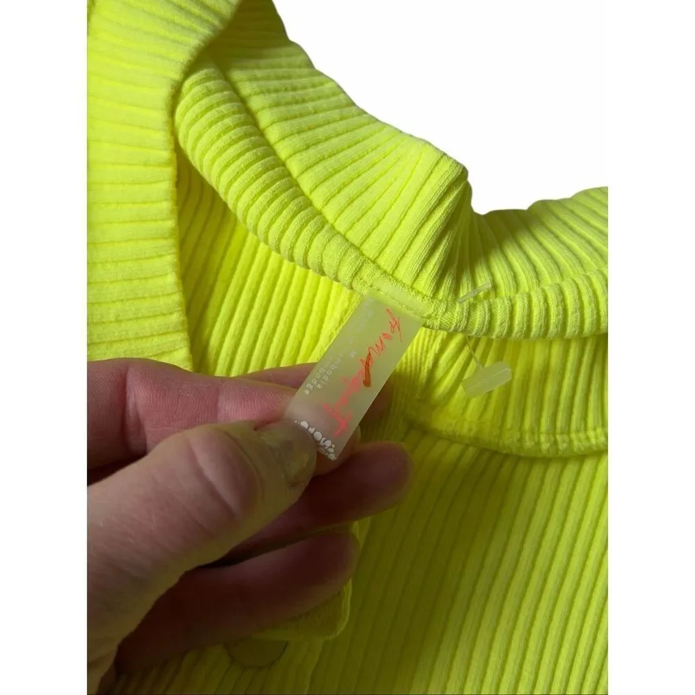 Free People Long Sleeve Top Rally Layering Athletic Ribbed Glowstick Neon Yellow