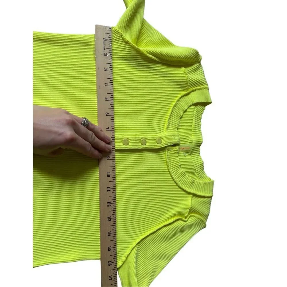 Free People Long Sleeve Top Rally Layering Athletic Ribbed Glowstick Neon Yellow