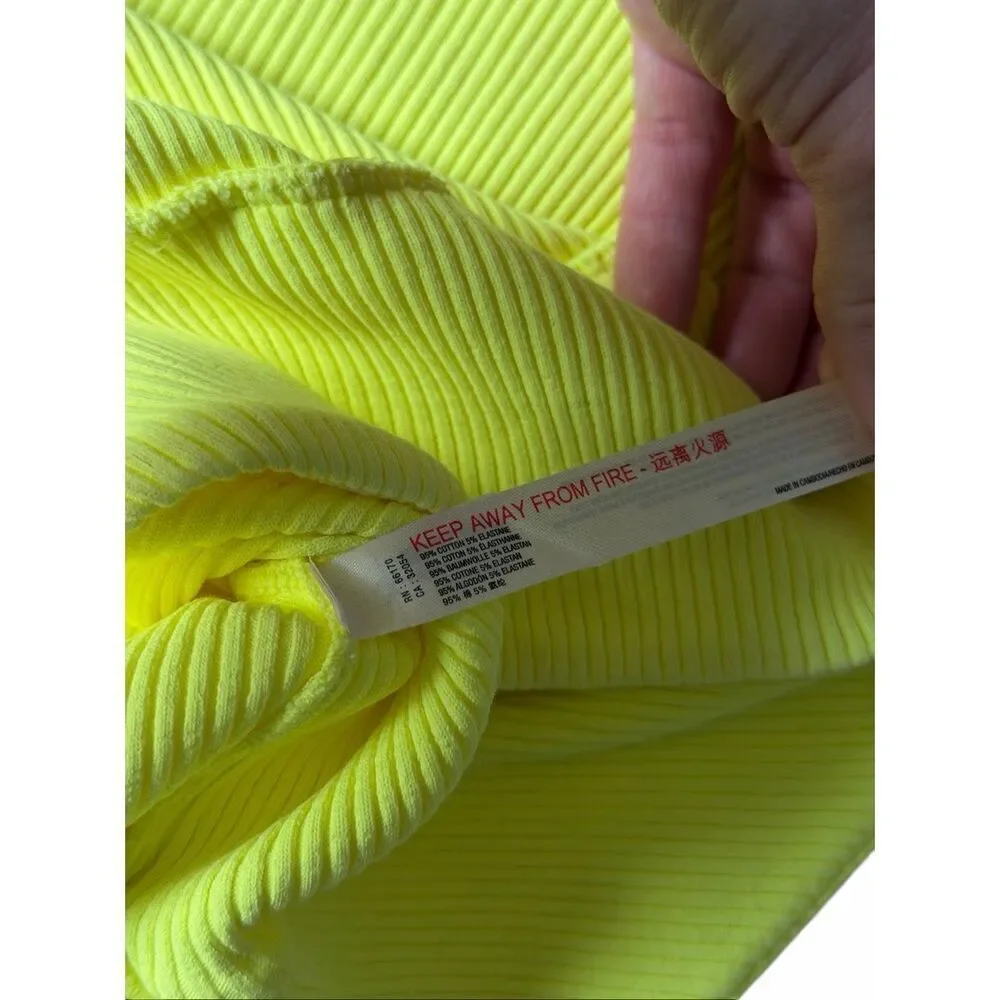 Free People Long Sleeve Top Rally Layering Athletic Ribbed Glowstick Neon Yellow