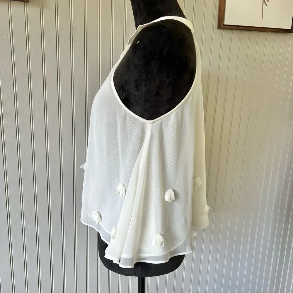 Free People Sleeveless Ivory Flower Appliqué Flowy Top