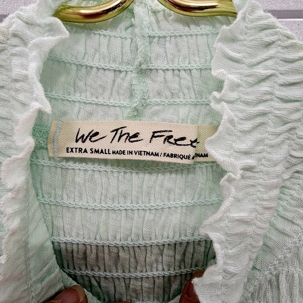 Free People Smocked Turtleneck Shirt In Iced Aqua