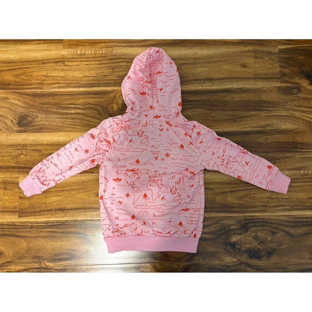 Piccolina Pink Sweatshirt Jacket, Map Print, Size 3T