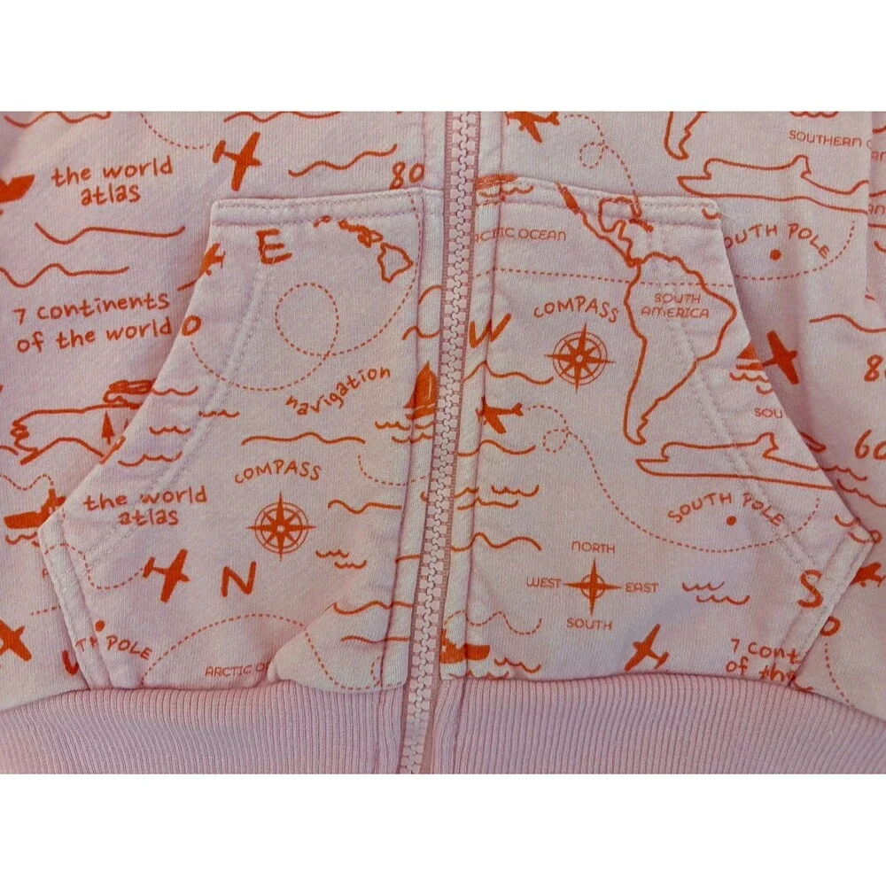 Piccolina Pink Sweatshirt Jacket, Map Print, Size 3T