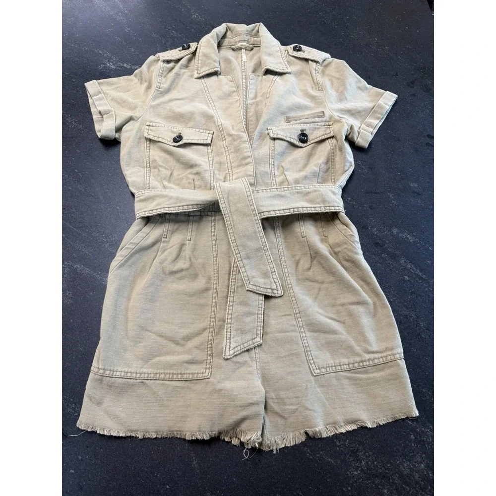 Free People Off‎ The Beaten Path Utility Romper Khaki Distressed Small