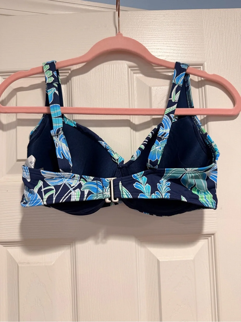 Lands' End Blue Floral Bikini Top with Navy Swim Skirted Bottom