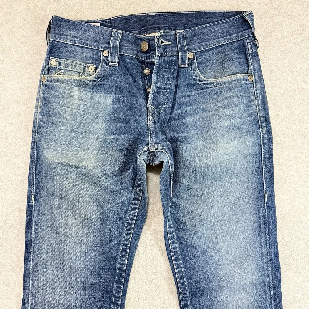 True Religion Slim Straight‎ Leg Jeans Mens 30x35 Jackson Dark Wash Repaired Y2K