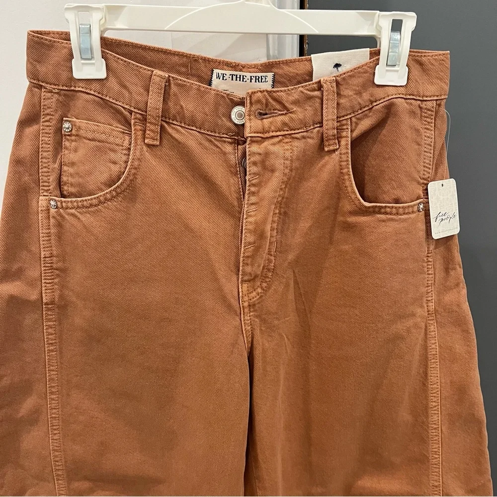Free People Jeans Barrel Leg Good Luck Tan Brown size 25