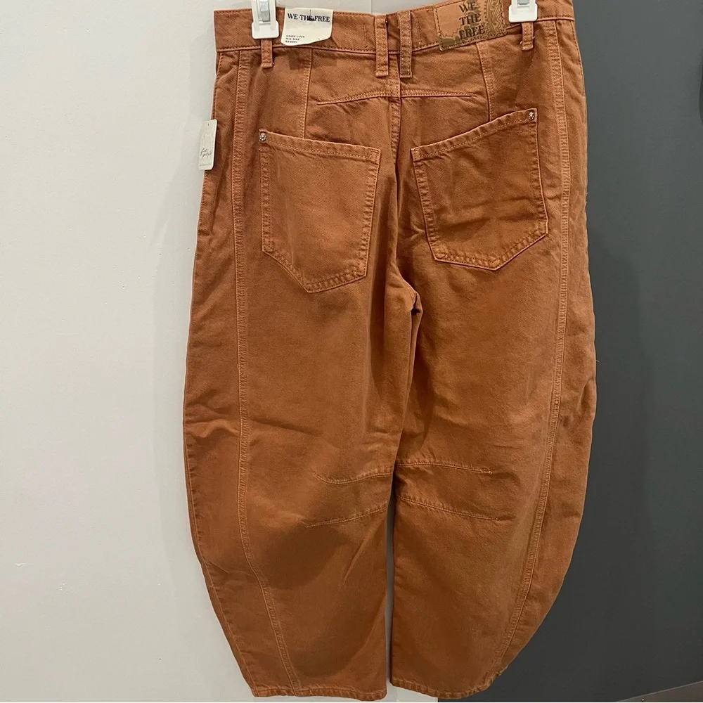 Free People Jeans Barrel Leg Good Luck Tan Brown size 25