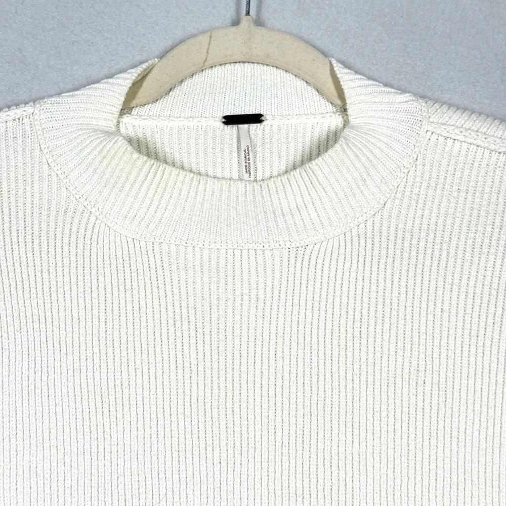 Free People Sweater Womens XS Easy Street Crop Pullover Slouchy Ribbed Cream‎