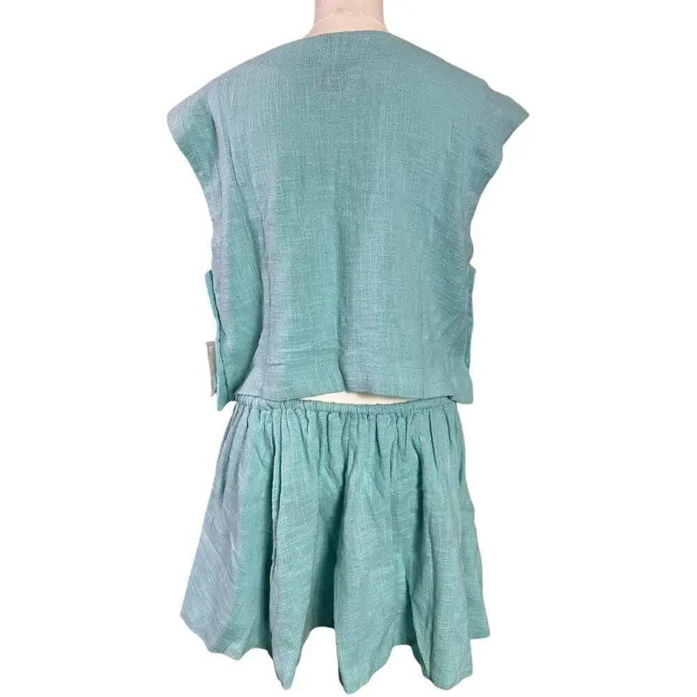 Free People Bohemian Beachy Skye Mini Skirt & Top Set Aqua Blue XS NWT