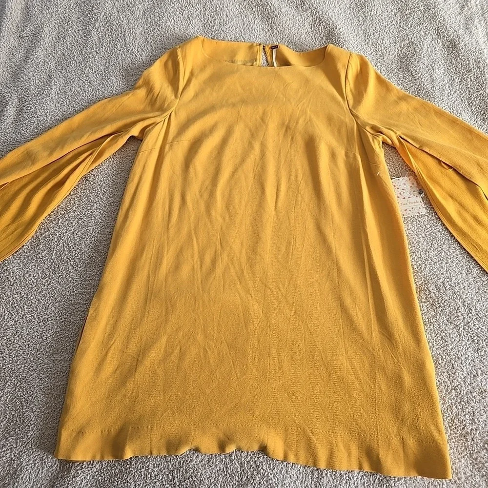 Free People Some Like It Hot Dress In Sun‎ Yellow SIZE L Flowy Slit Sleeves NWT