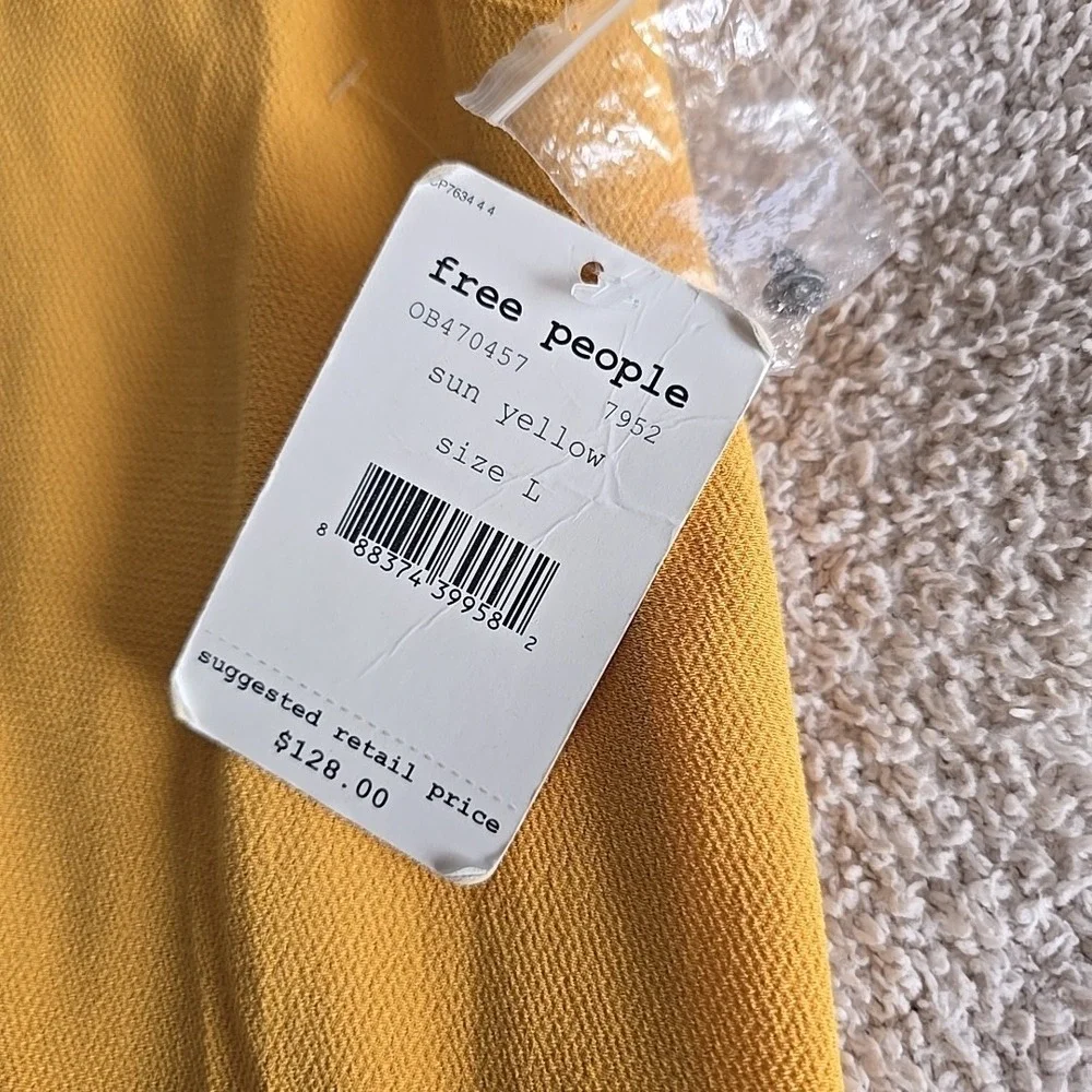 Free People Some Like It Hot Dress In Sun‎ Yellow SIZE L Flowy Slit Sleeves NWT
