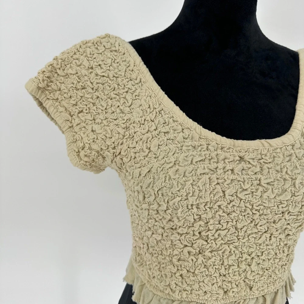 Free People Hermosa Crop Top Smocked Ruffle‎ 100% Cotton Women's L