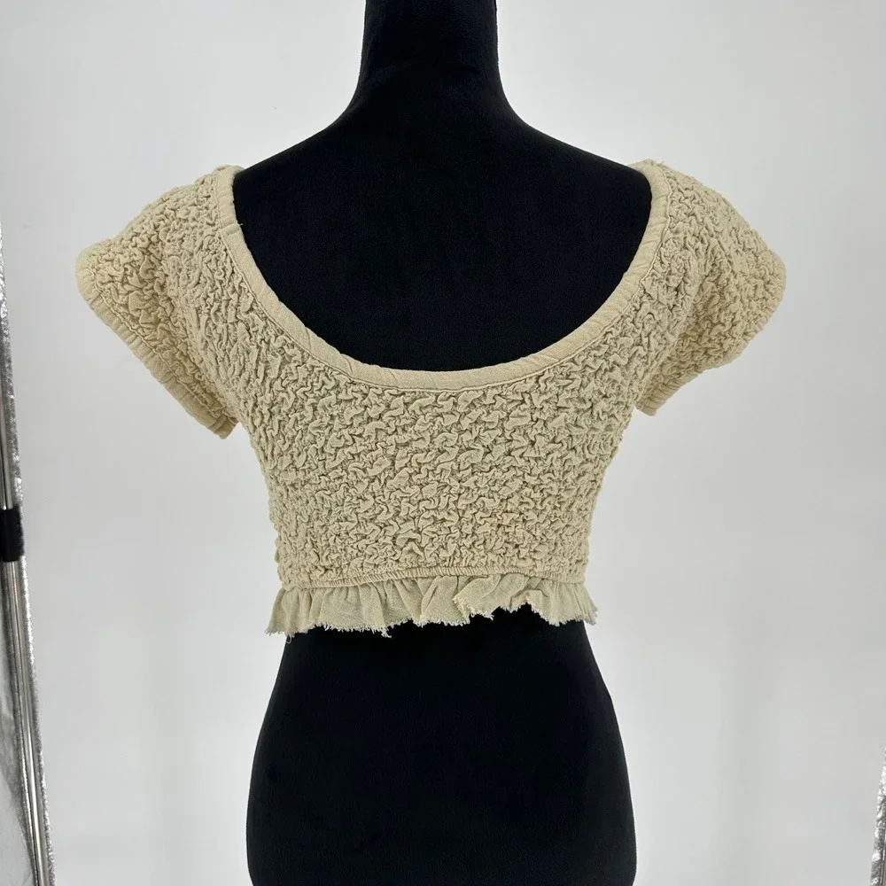 Free People Hermosa Crop Top Smocked Ruffle‎ 100% Cotton Women's L