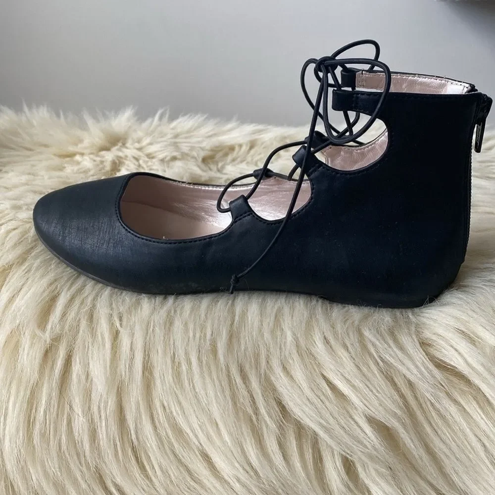 Place Black Ballet Flats Lace Up Big Kid sz 5 Romantic Ballet Core Castle Core