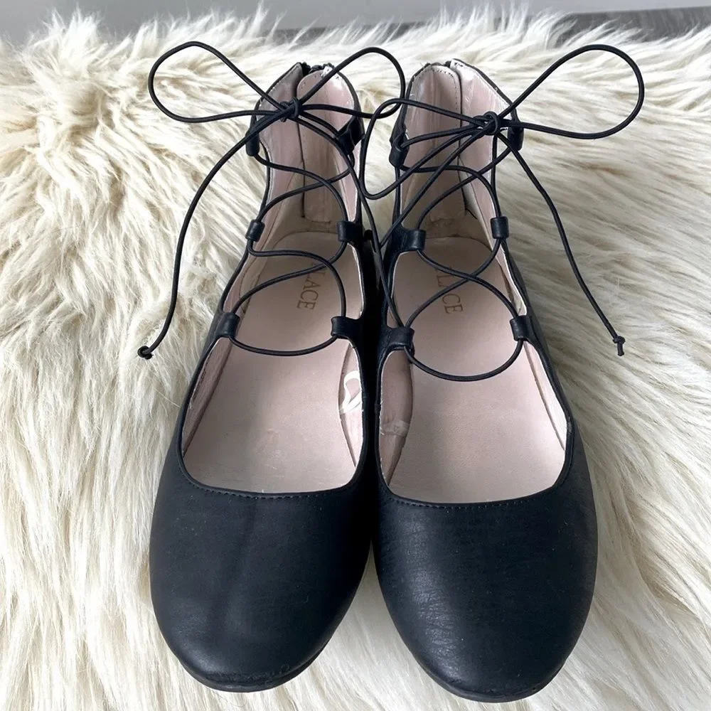 Place Black Ballet Flats Lace Up Big Kid sz 5 Romantic Ballet Core Castle Core