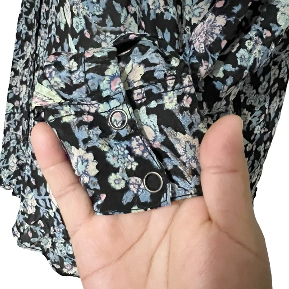 Free People Skyway Drive In Top Women Floral Button Front Blouse *No‎ Belt