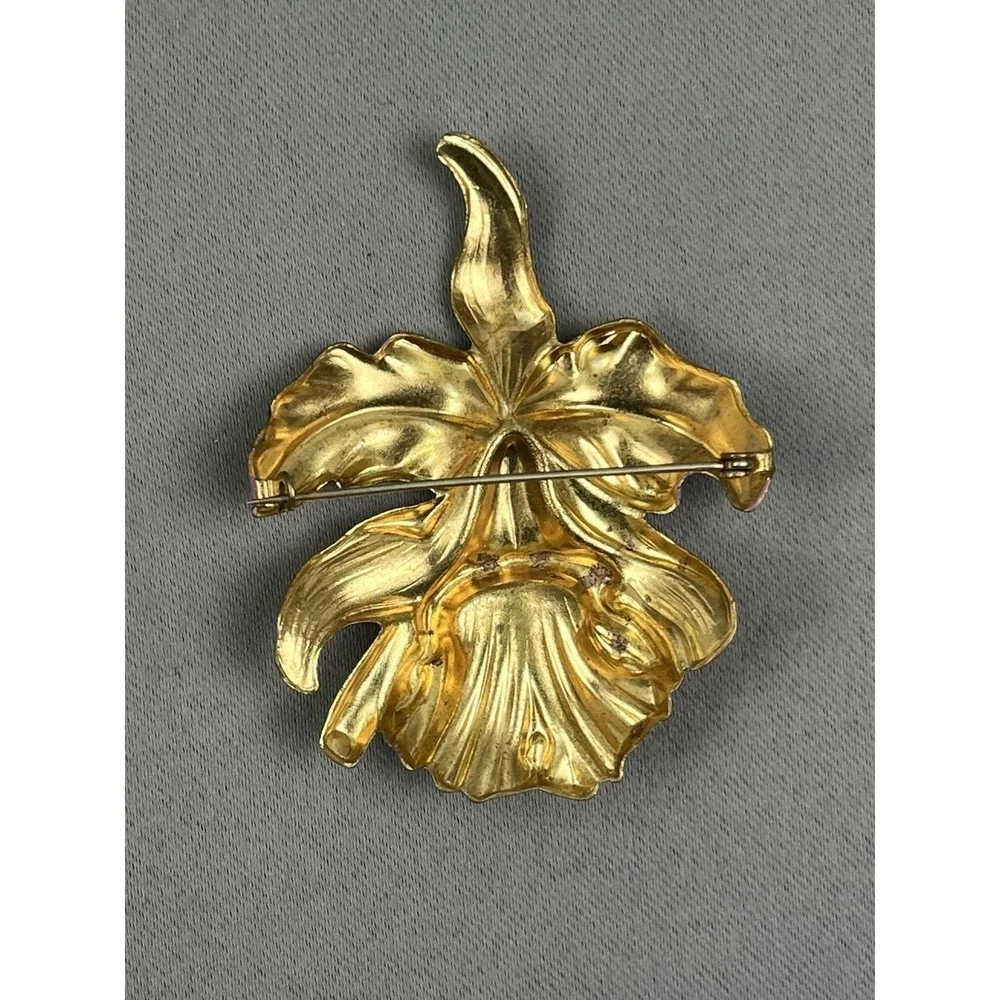 Vintage‎ Orchid Brooch Purple Gold-Tone 1950s Flower Pin Corsage Brooch Painted