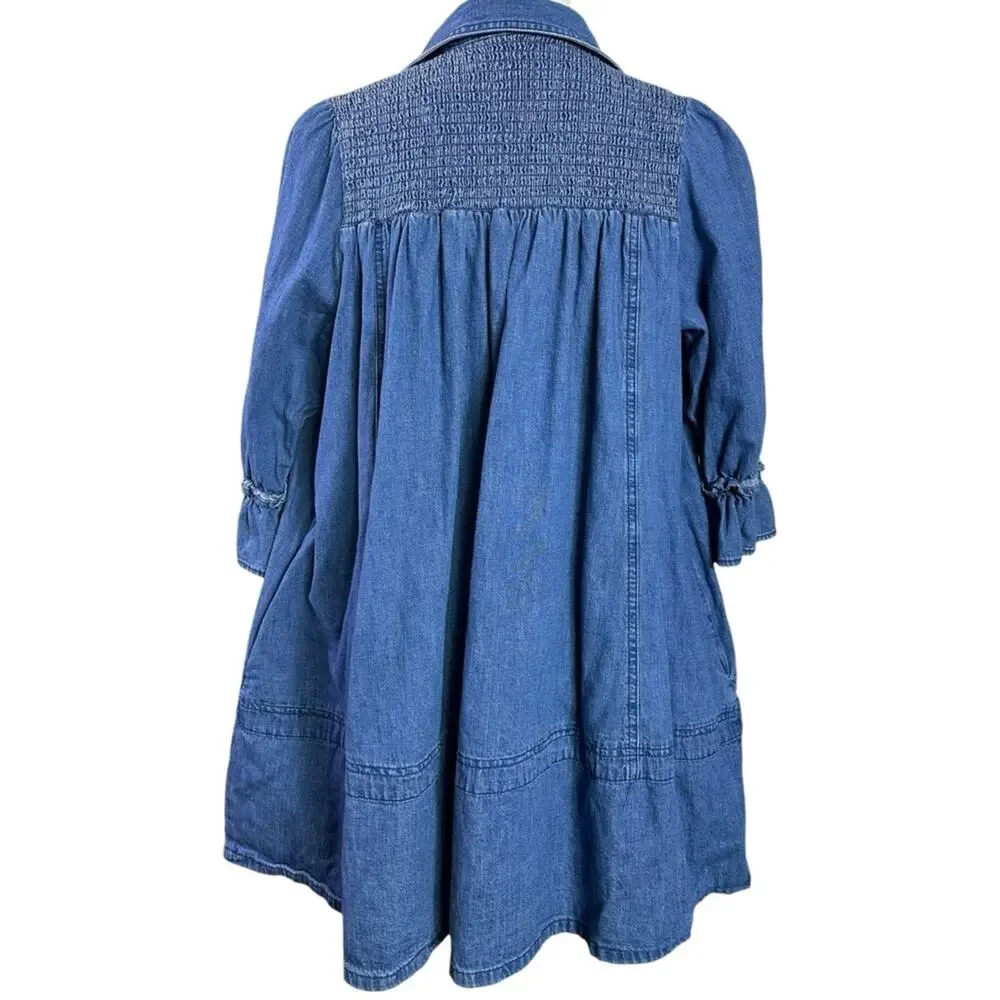 Free People Western Bohemian Vanessa Denim Tunic Top Shirt Dress Size Medium