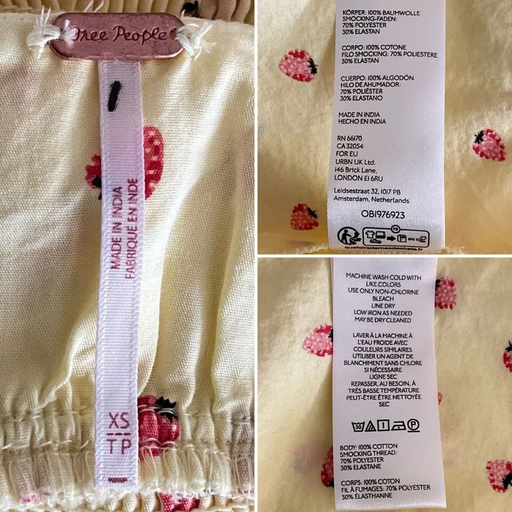 Free People Daze Strawberry Pattern Midi Dress Yellow XS