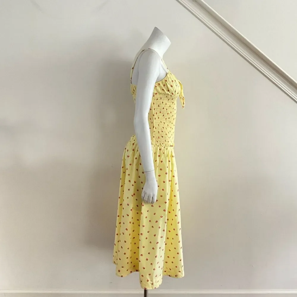 Free People Daze Strawberry Pattern Midi Dress Yellow XS