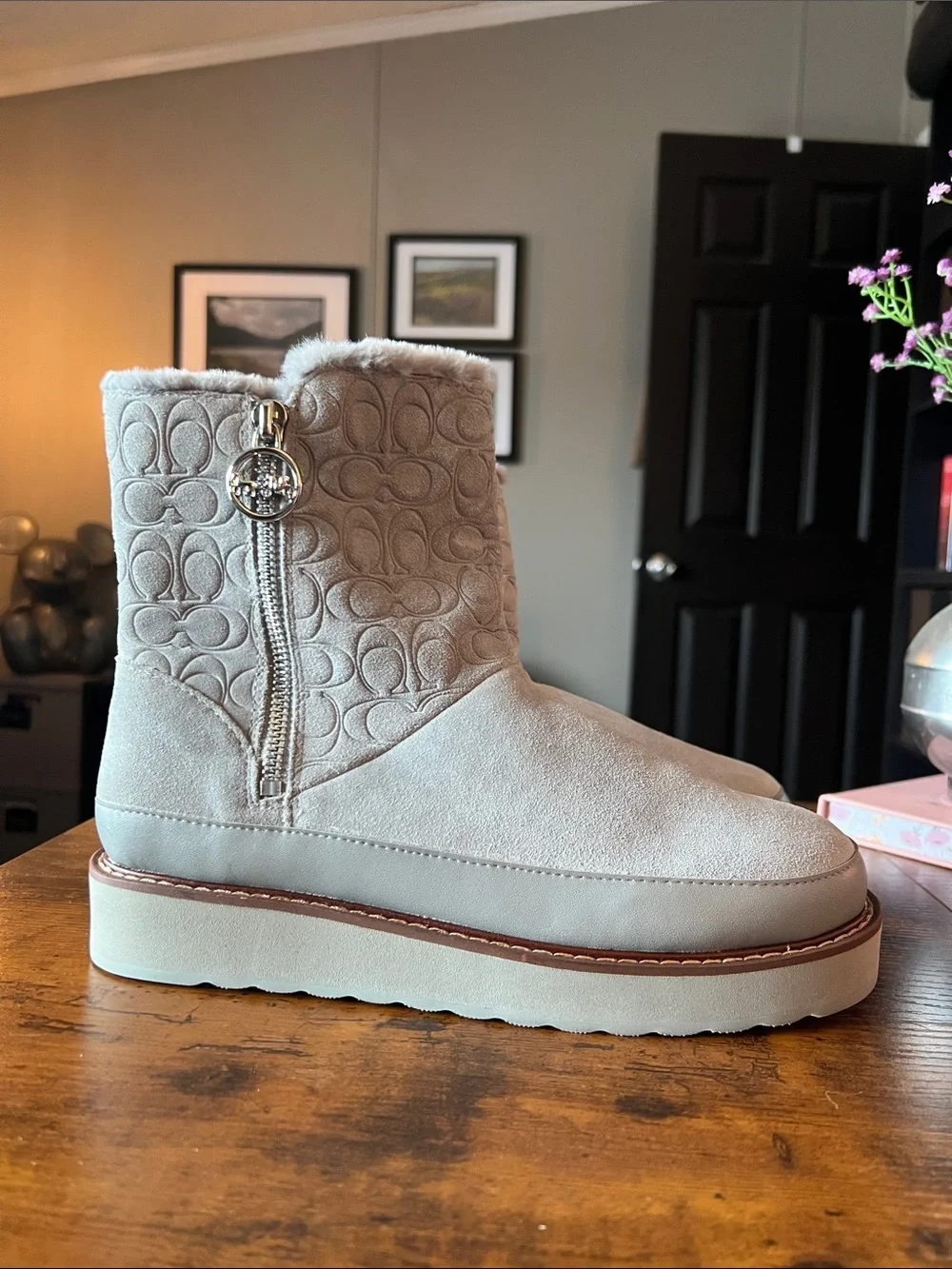 Coach Grey Suede Signature Boot