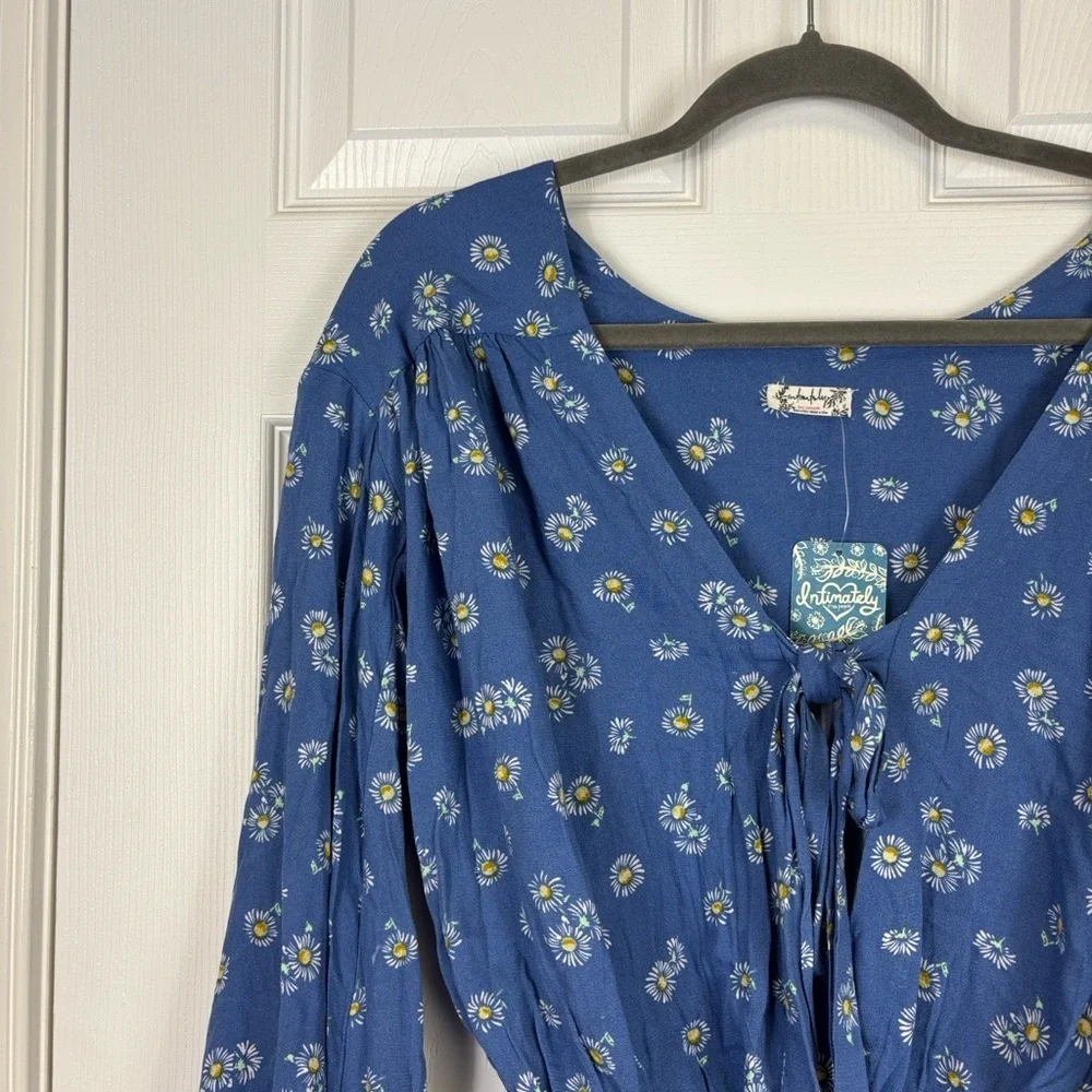 NWT Free People Intimates Forties feel blue daisy bodysuit sz xs