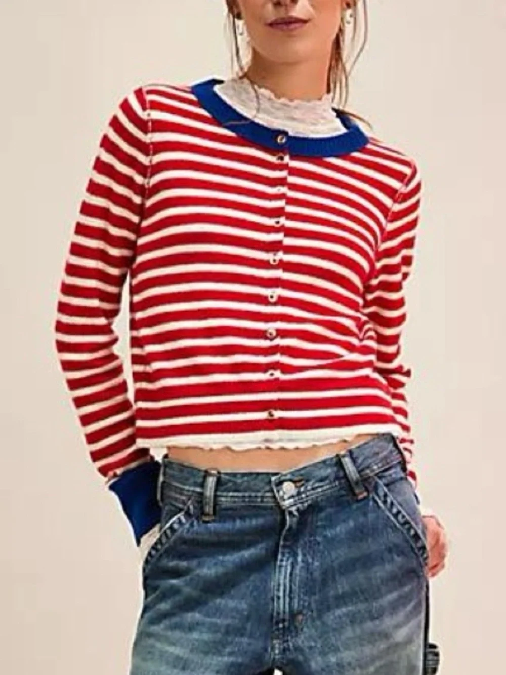 Free People Nocturnal Stripe Cashmere Blend Cardigan in Valiant Blue Comb