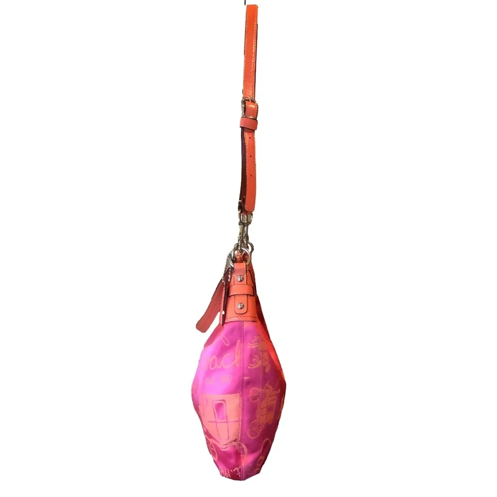 Coach Hot Pink and Coral Satin Signature Hobo