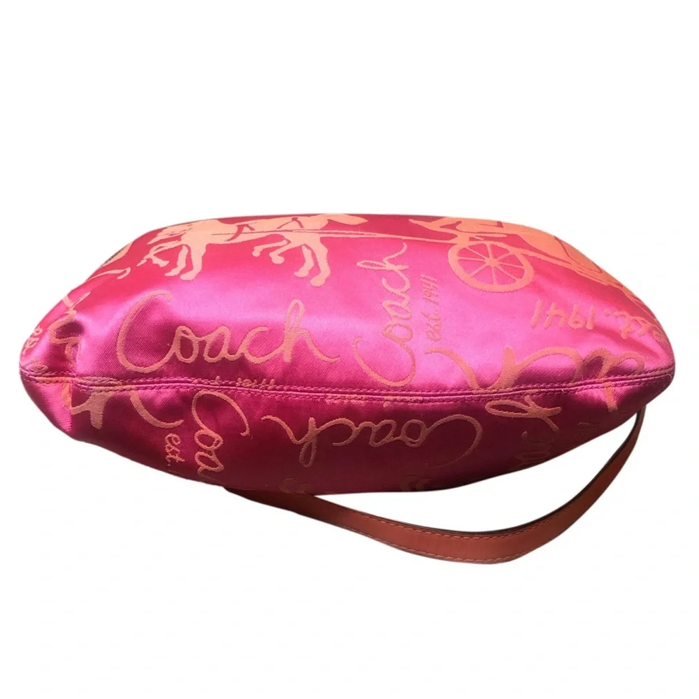 Coach Hot Pink and Coral Satin Signature Hobo