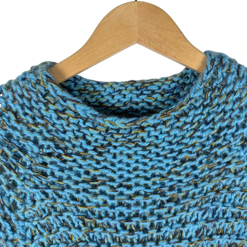 Free People Marl Chunky Wool Blend Knit Sweater Womens S/P Blue Relaxed Fit