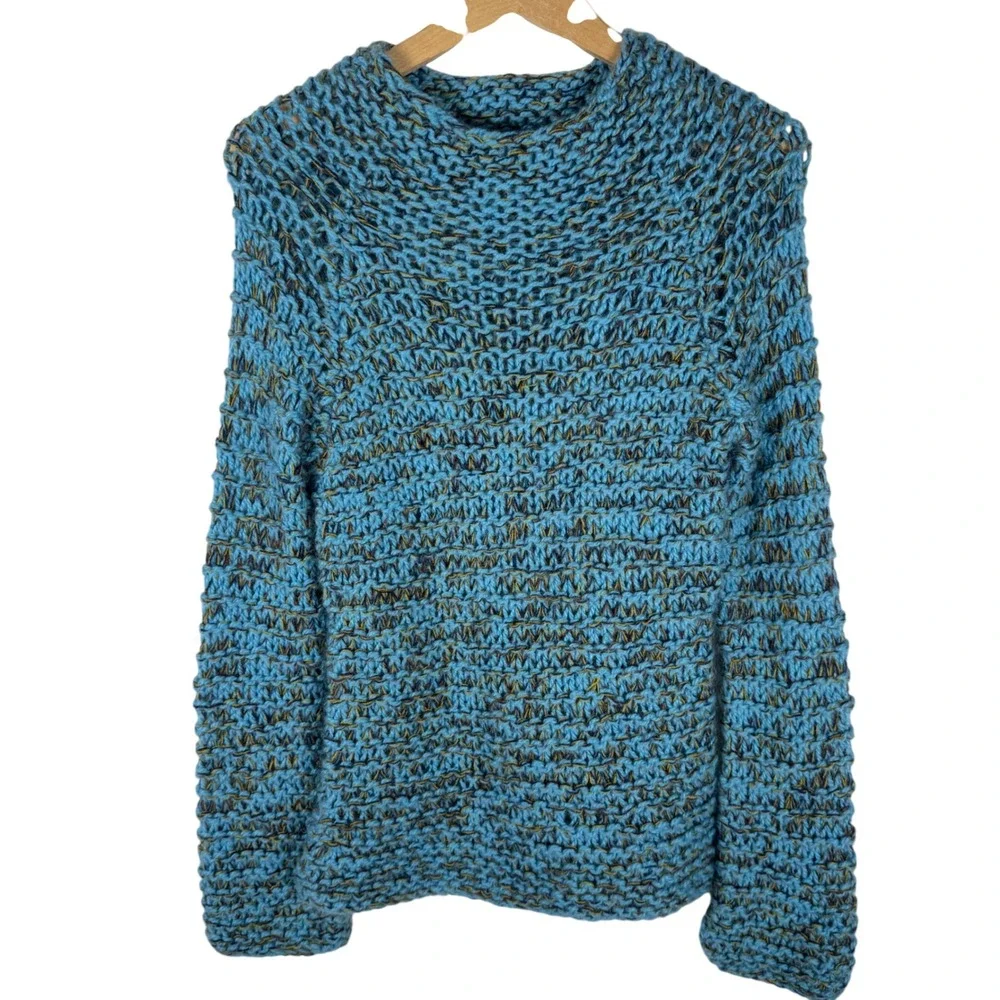 Free People Marl Chunky Wool Blend Knit Sweater Womens S/P Blue Relaxed Fit