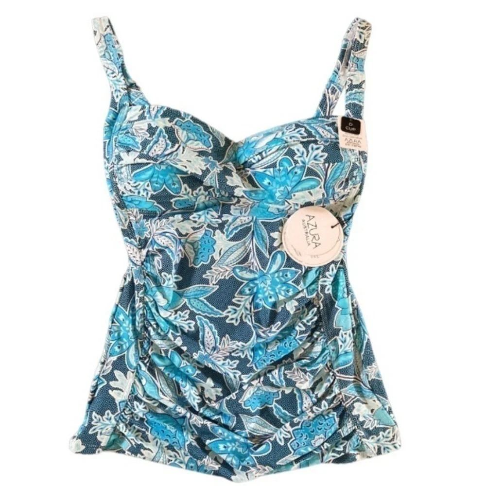 NWT Azura Australia Somerville Singlet Tankini Top Swimsuit Blue