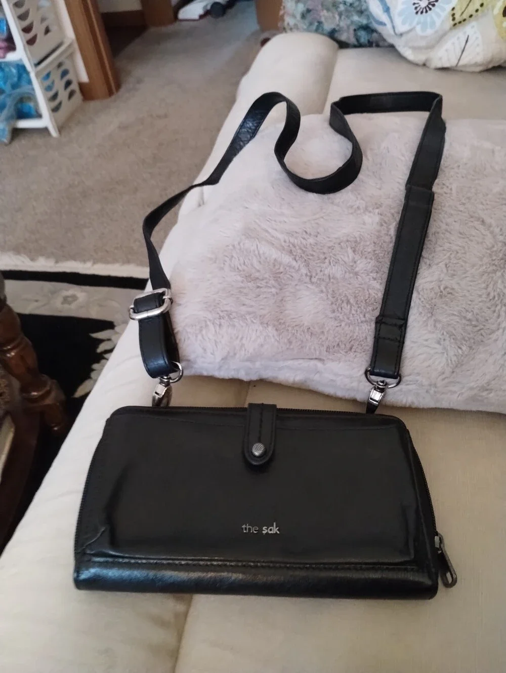 The SAK Black Leather Crossbody 3-in -1;  ID; Checkbk; Phone wallet