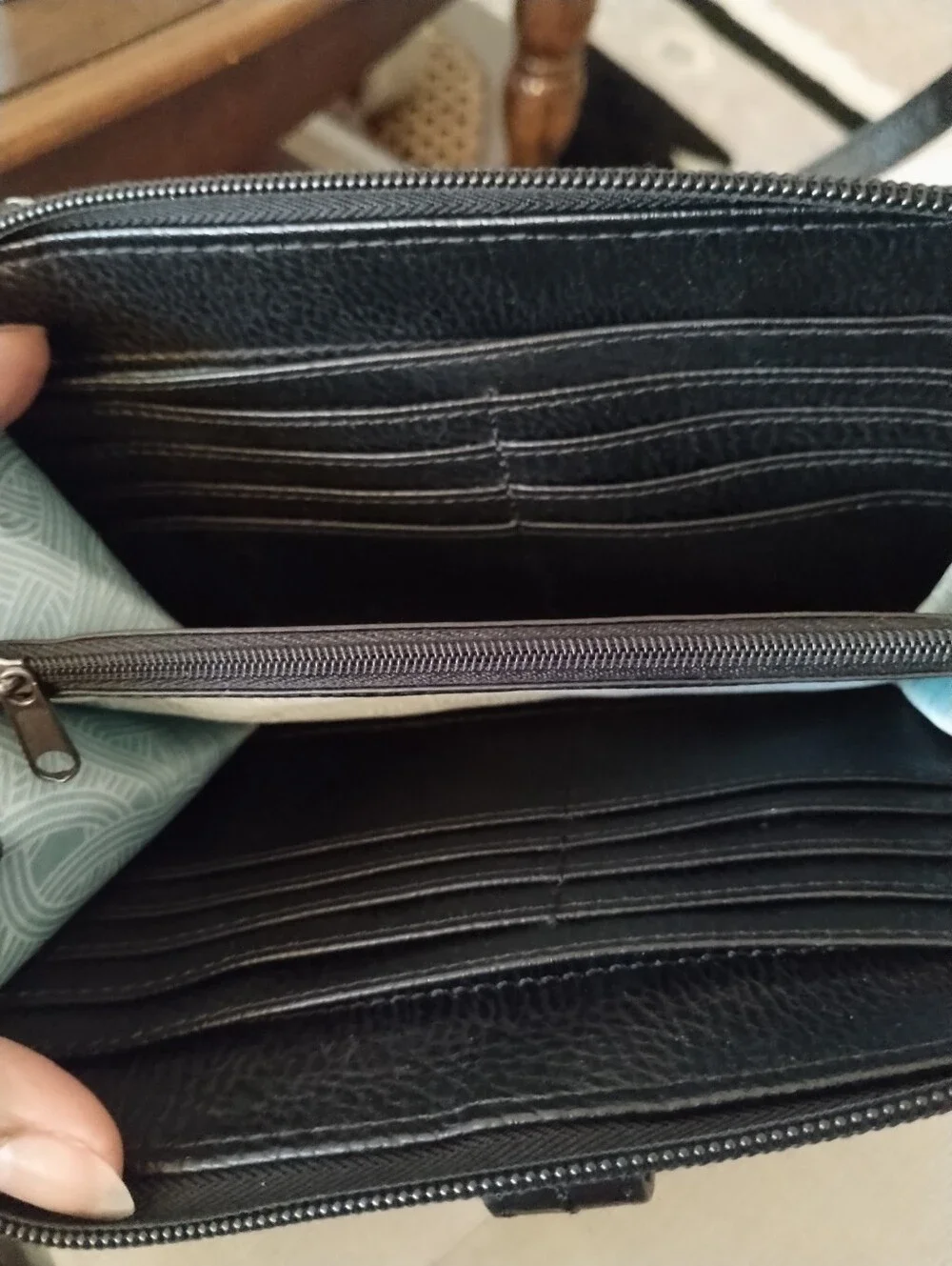 The SAK Black Leather Crossbody 3-in -1;  ID; Checkbk; Phone wallet