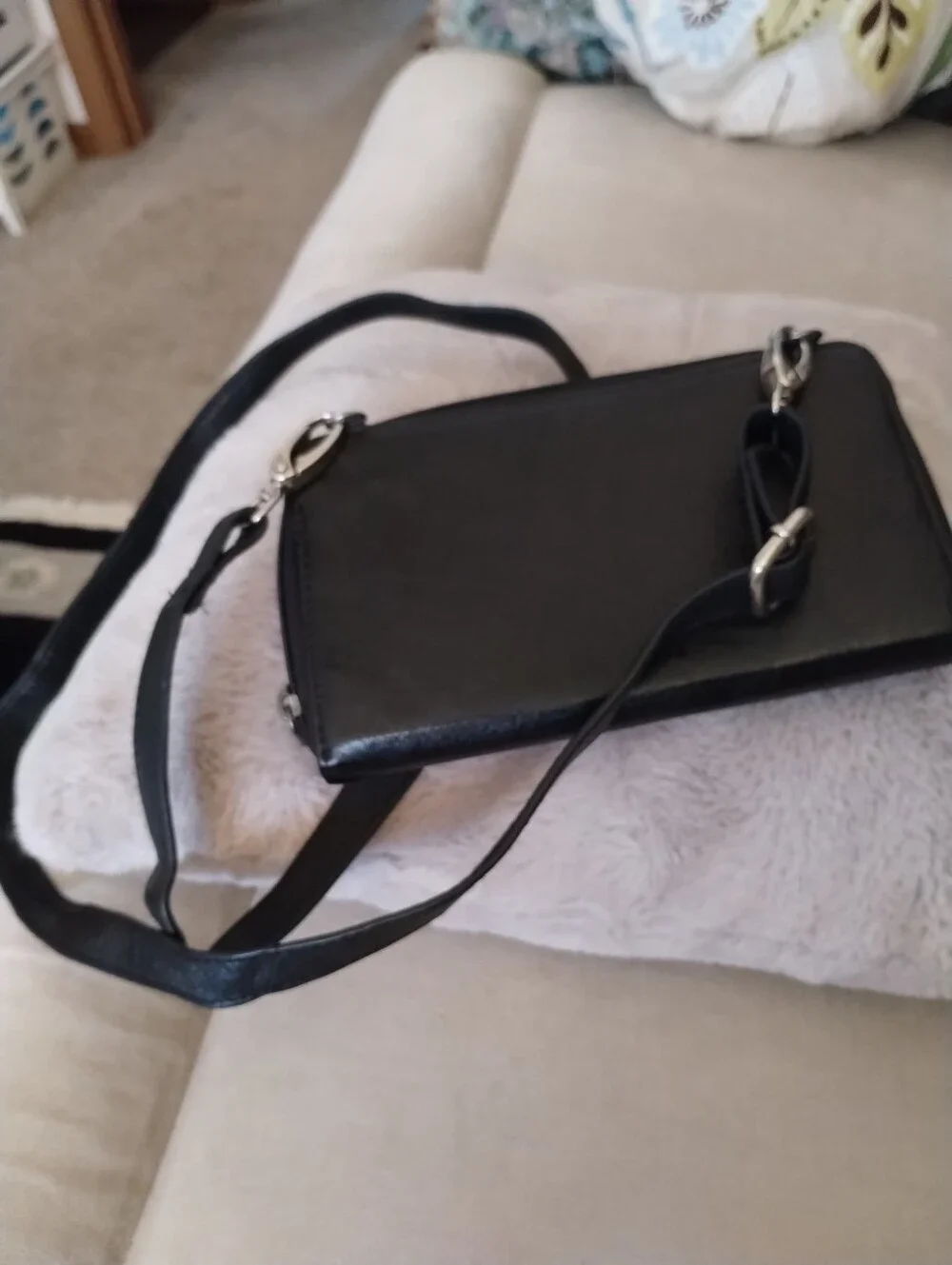 The SAK Black Leather Crossbody 3-in -1;  ID; Checkbk; Phone wallet