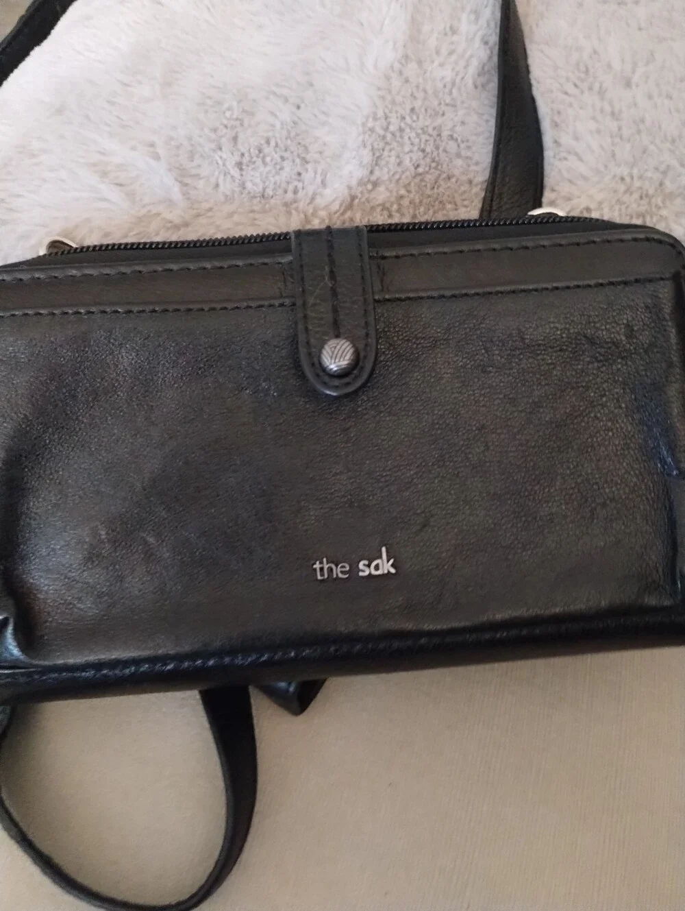 The SAK Black Leather Crossbody 3-in -1;  ID; Checkbk; Phone wallet