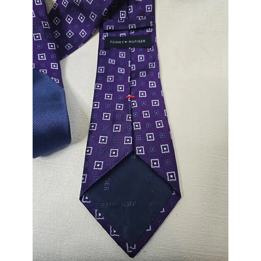 Lot of 2 Purple Designer Neckties Hilfiger 100% Silk Ferucci Polyester 2 Ties