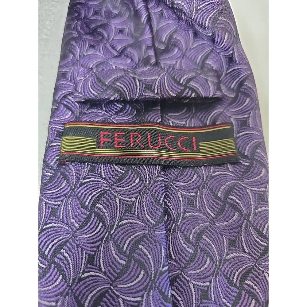 Lot of 2 Purple Designer Neckties Hilfiger 100% Silk Ferucci Polyester 2 Ties